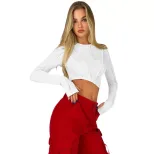 Irregular Hem Long Sleeve T Shirt Sexy Short Crop Top Womens Fashion for Autumn and Winter Whole