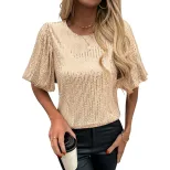 Womens Vintage Style Gold Sequin T Shirt Round Neck Flared Sleeve Casual Wear