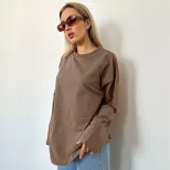 Womens Long Sleeve T Shirt Solid Color Loose Fit Casual Style 100 Cotton Spring Fall Wear Wholes