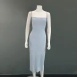 Knit Bodycon Dress Sexy Backless Design Adjustable Straps High Slit Perfect for Parties and Nigh