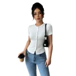 Casual Womens T Shirt Slim Fit Cropped Short Sleeve Lightweight Fabric Summer Wear for Everyday
