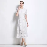 Elegant Womens Summer Dress with Hollow Embroidery and Waist Detail in Various Colors and Sizes for Casual Occasions