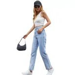 High Waisted Black Denim Straight Leg Pants Fashionable Trendy Comfortable Fall Winter Wear Whol