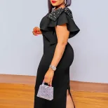 Fashionable Beaded Ruffle Dress Summer Collection Elegant Evening Wear for Women Wholesale Avail