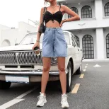 High Waisted Straight Leg Denim Shorts Stylish Casual Comfortable Summer Fashion for Women Whole