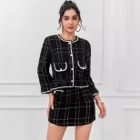 Chic Two Piece Set Elegant A Line Skirt Stylish Tweed Fabric Vintage Inspired Perfect for Partie