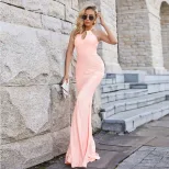 French Style Evening Gown Halter Neck Sequin Detail Bodycon Fit Floor Length Perfect for Formal