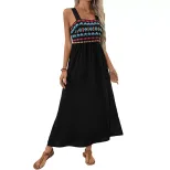 Summer Vacation Maxi Dress Colorful Ethnic Embroidery Sleeveless Lightweight Fabric Wholesale Av