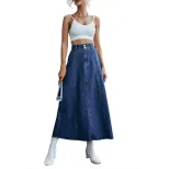 High Waisted A Line Denim Skirt Loose Fit Mid Length Fashionable Design Casual Wear for Women Wh