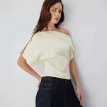 Off Shoulder T Shirt Slim Fit Short Sleeve Soft Fabric Unique Design Casual Wear for Women Whole