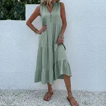 Summer Casual Sleeveless Dress Loose Fit Solid Color Comfortable Fabric Perfect for Everyday Wea