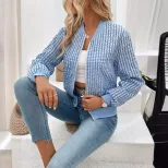 Autumn Long Sleeve Zip Decorated Cardigan Jacket Printed Design Lightweight Fabric Casual Style