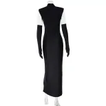 Elegant Sleeveless Evening Gown Solid Color High Slit Slim Fit Includes Gloves Perfect for Red C