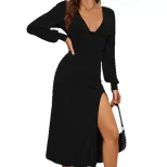 Elegant A Line Maxi Dress for Women Sexy V Neck High Waist Split Design Perfect for Parties and