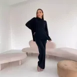 Womens Autumn Winter Oversized Sweater and Pants Set Long Sleeve Casual Split Design Perfect for