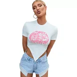 Fashionable Womens T Shirt Trendy Print Pointed Hem Casual Style Spring Summer Collection Wholes