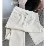 2023春夏跨境新款白色直筒牛仔裤女高腰显瘦百搭烟管裤子直筒裤