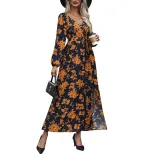 Elegant Vintage Floral Print V Neck Split Maxi Dress New Arrival Perfect for Vacation and Specia