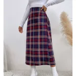 Plaid A Line Skirt Slim Fit Wool Blend Stylish Design Spring Fall Fashion for Women Wholesale Av
