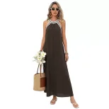Bohemian Maxi Dress Loose Fit Lace Trim Halter Neck Summer Vacation Style Wholesale Available