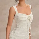 Summer Womens Dress Fashionable Sweet Elegant Design Wave Pattern Tie Neck Sleeveless Wholesale