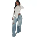 Womens Long Sleeve Fitted T Shirt Solid Color Ruffled Design Irregular Hem Street Style Casual W