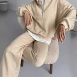 Womens Casual Zip Up Hoodie and Sweatpants Set Loose Fit Cotton Fabric Stylish Design Perfect fo