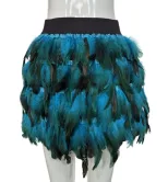 Color Block Feathered Midi Skirt Elastic Waist A Line Irregular Hem Summer Fashion for Women Who