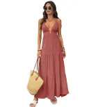 Sleeveless Deep V Neck Cake Dress Solid Color Sexy Style Perfect for Vacations Wholesale Availab