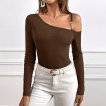 Chic Sweet and Spicy Off Shoulder Knit Top Slim Fit Long Sleeve Unique Design Perfect for Early