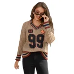 Vintage Inspired Chunky Knit V Neck Sweater Loose Fit Cozy Style Autumn Winter Fashion Wholesale