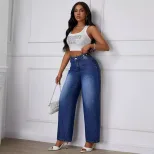 Wide Leg Denim Trousers Straight Fit Casual Style Versatile for Everyday Wear Wholesale Availabl