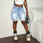 Womens Distressed Denim Shorts Frayed Hem Casual Style Perfect for Summer Wholesale Available
