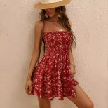 Floral Print Strapless Dress Slimming Waist Design Playful Style Summer Fashion Wholesale Availa
