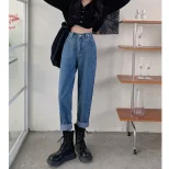 跨境2023春季牛仔裤女时尚宽松显瘦新款百搭休闲直筒老爹萝卜裤潮