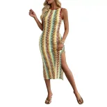 Sleeveless Striped Color Block Bodycon Dress Round Neck Ethnic Style Vacation Wear Wholesale Ava