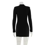 Sexy Womens Bodycon Dress Round Neck Long Sleeve Hollow Chest Design Stylish Metallic Accents Hi