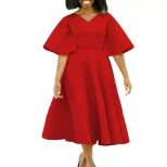 V Neck Flare Sleeve Dress Elegant A Line Silhouette Fashionable Design Perfect for Parties Whole