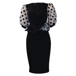 Womens Pencil Dress Spring Summer Collection Mesh Puff Sleeve Color Block Design Elegant Style W