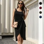 Summer Womens Black Dress Sleeveless Irregular Hem Sexy Design Perfect for Parties and Events Wh