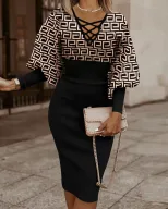 Long Sleeve V Neck Bodycon Dress Waist Defining Elegant Fit Soft Fabric Autumn Winter Fashion Wh