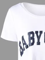 Womens Short Sleeve Cropped T Shirt Unique Letter Print Casual Style Perfect for Summer Outings