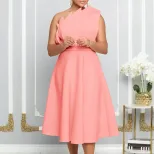 Plus Size Womens Summer Dress Sexy Asymmetrical Neckline High Waist Pleated Design Evening Party