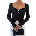 French Style Square Neck T Shirt Elegant Slim Fit Spring Summer Womens Fashion Top Wholesale Ava
