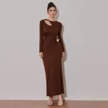 Vintage Inspired Hollow Out Long Sleeve Dress Slim Fit Elegant Design Spring Summer Occasion Who