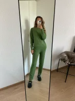 Womens Knitted Sweater Set Loose Fit Round Neck Tapered Pants Autumn Winter Casual Wear Wholesal