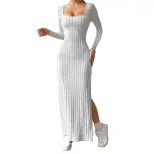 Elegant Womens Dress Minimalist Design Square Neck Long Sleeve Backless Spring Summer Occasion W