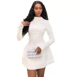 Elegant A Line Dress Solid Color Backless Long Sleeve Slim Fit Casual or Evening Wear Wholesale