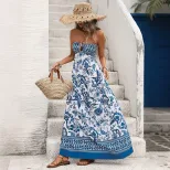 Bohemian Strapless Geometric Print Dress Vintage Style Sleeveless Lightweight Fabric Perfect for