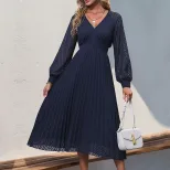 Womens Long Sleeve Solid Color Dress Elegant Design Autumn Collection High Quality Fabric Wholes